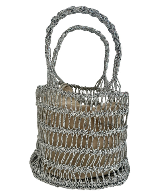 METALLIC WEAVE evening bag silver