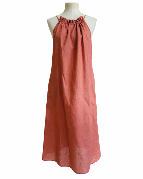 CHARLOTTE LINEN HALTER DRESS coral