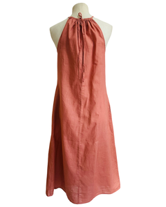 CHARLOTTE LINEN HALTER DRESS coral